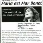 Full de mà del concert de Maria del Mar Bonet al Kuumbwa Jazz Center de la ciutat de Santa Cruz, EEUU, del 21 de novembre del 2004
